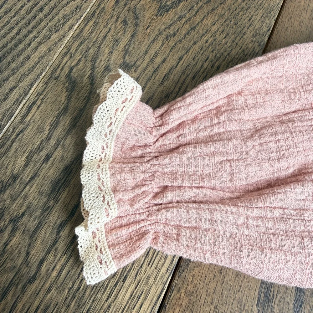 Charming Pink Baby Dress with Ruffles 100% organic cotton custom handmade 6-9 m